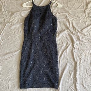 By By short navy grey prom dress